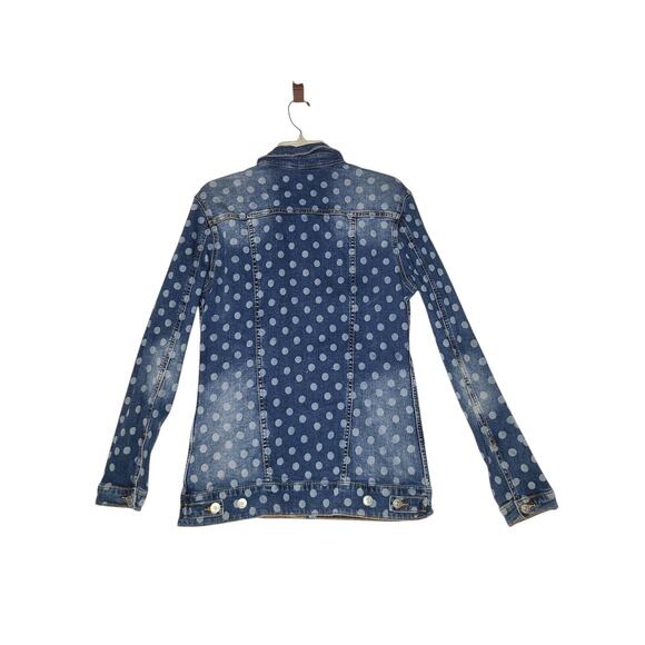 LuLaRoe Women's Blue Polka Dot Cotton Stretch Denim Jacket Medium - Picture 2 of 8